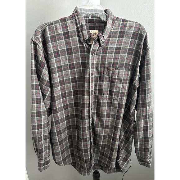 Woolrich Men's Button-Down Flannel Shirt Long Sleeve Gray Red Plaid Size XL - Picture 1 of 4
